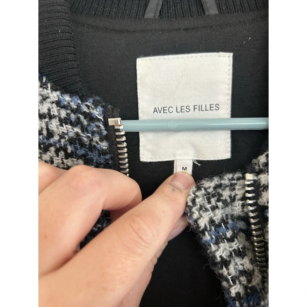 Avec les Filles Plaid Tweed Bomber Jacket M‎ Wool Grandpa Grunge Academia